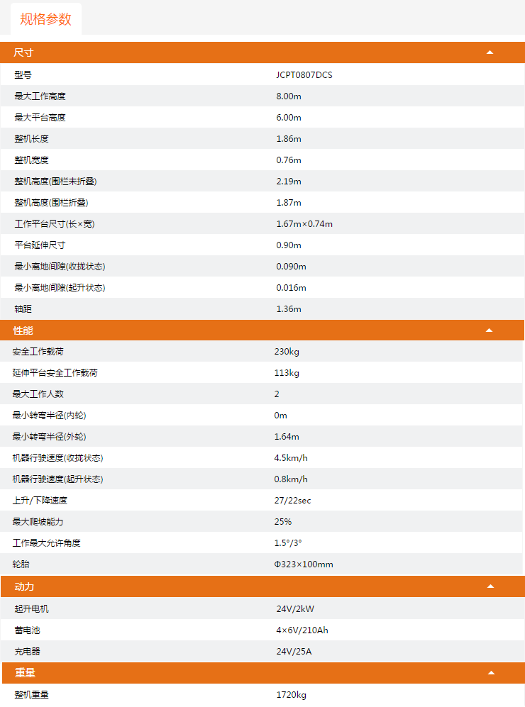 升降平臺(tái)JCPT0807DCS規(guī)格參數(shù)